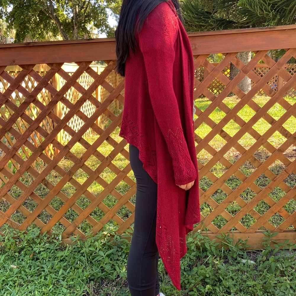 INC International Concepts Burgundy Red Wine Long High Low Cardigan! - Picture 2 of 9